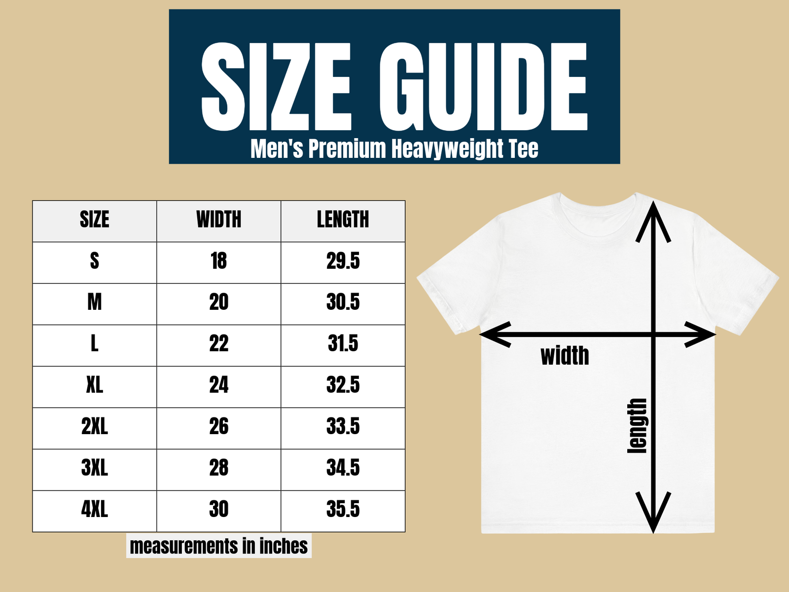 Men Heavyweight Tee Size Guide